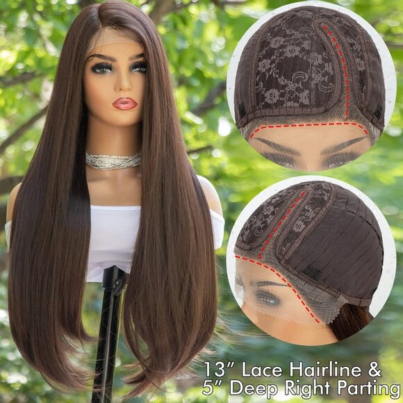 Brown Straight 13x3 Lace Front Wig - Picture 5 of 6